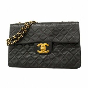 Chanel Shoulder Bag, Large Matelasse, Double Chain, Lambskin, Black, Women's